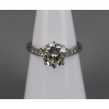 Fine platinum diamond solitaire ring with diamonds to shoulders - Approx. weight of centre diamond