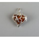 Silver & amber heart pendant