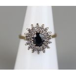 Gold diamond and sapphire ring - Approx size M½