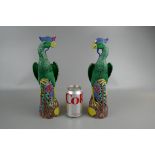 Pair of Majolica bird figures - Approx. H: 29cm