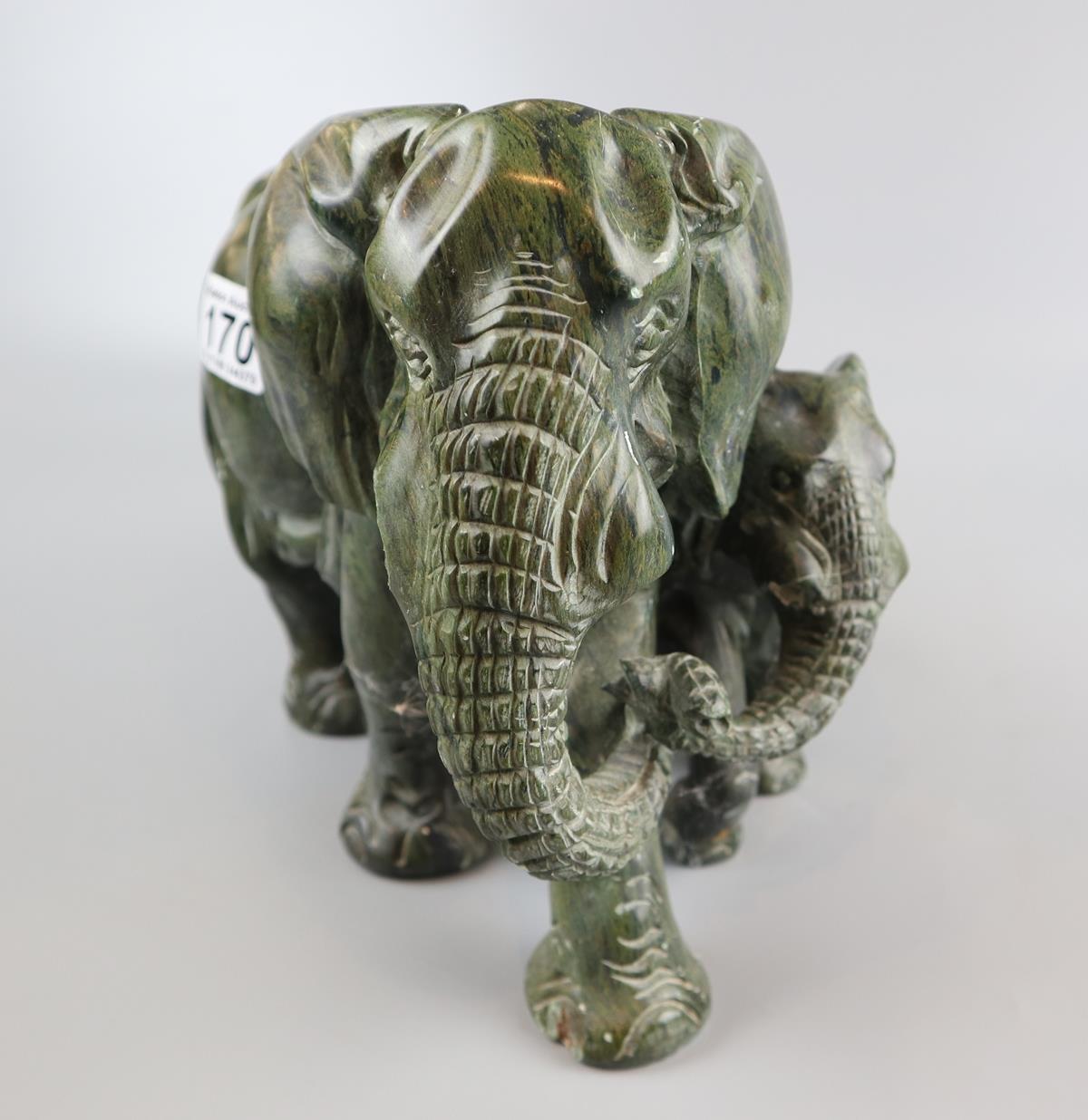 Carved soap stone elephant family, Signed A/F - Approx. L: 35cm - Image 3 of 7