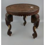 Carved wooden Indian elephant table with tusks