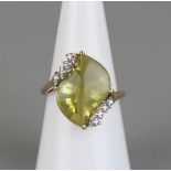 Gold lemon quartz & diamond ring - Approx size N½