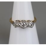18ct gold 3 stone diamond platinum set ring - Approx size O