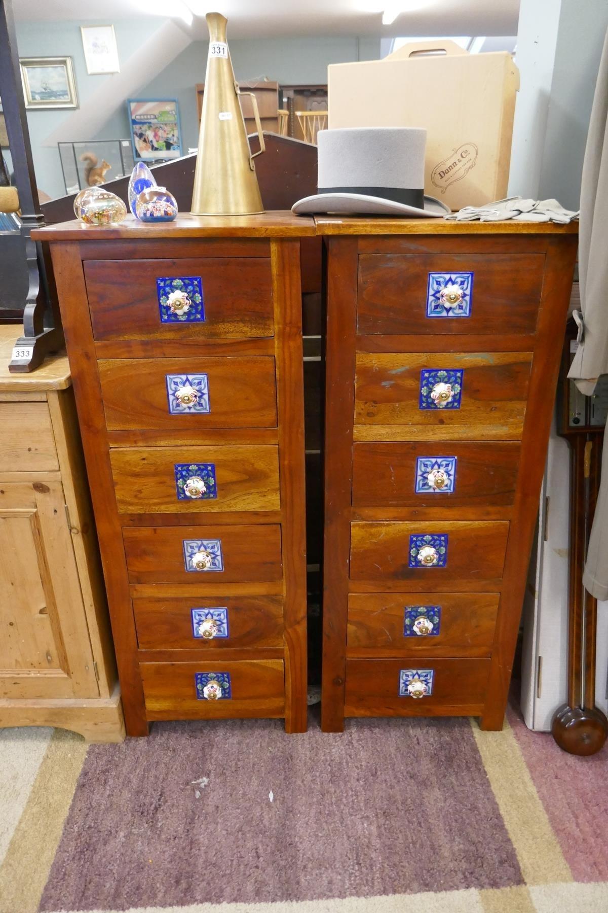 Pair of hardwood bedside chests with ceramic handles - Approx. W:46cm D:45cm H:111cm - Image 8 of 10