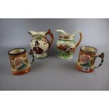 2 Crown Devon musical jugs and two character tankards