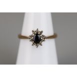 Gold sapphire & diamond cluster ring - Approx size M½