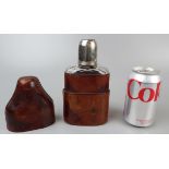 Antique cut glass flask in leather case