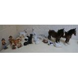 Collection of ceramic animals & figures to include 2 Beswick horses, West German examples & pieces