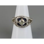 Fine white gold sapphire & diamond set ring - Approx size M½