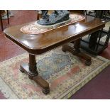 William IV Mahogany library table on castors with glass top - Approx. L: 137cm W: 74cm H: 75cm