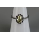 Fine platinum yellow diamond cluster ring - Approx size N