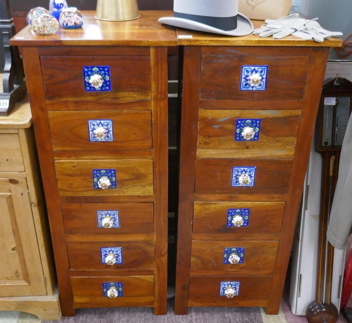 Pair of hardwood bedside chests with ceramic handles - Approx. W:46cm D:45cm H:111cm - Image 7 of 10