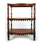 A Victorian rosewood three tier etagere,