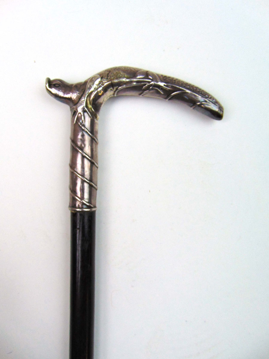 A continental white metal and ebonised walking cane having a zoomorphic handle, l. - Image 2 of 3