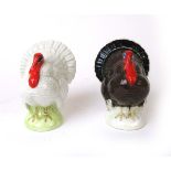 Two Beswick miniature models of Turkeys, one in white, one in brown/black, No.