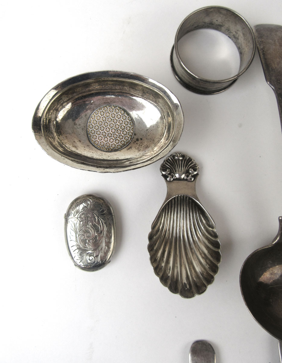 An assortment of silver and white metal items to include soup ladles, vesta case, caddy spoon, - Image 2 of 2