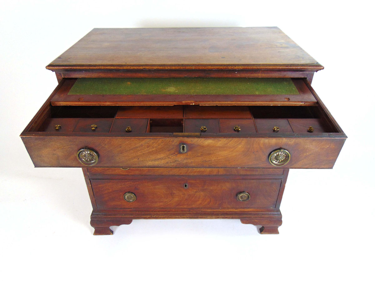 A George III mahogany dressing chest of four long drawers on ogee bracket feet, - Image 5 of 5