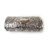 A Chinese export white metal container of cylindrical form,