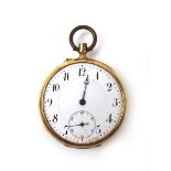 A yellow metal cased pocket watch marked '18k'. Approx weight 62.