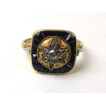 A Victorian yellow metal, diamond and sapphire ring,