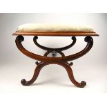 A 19th century rosewood x-frame stool, h. 41 cm, w. 47 cm, d.