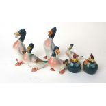 Five Beswick models of Mallards together with two Beswick Cockerel salt and pepper shakers