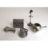 A collection of miniature silver and white metal items to include a bureau (a/f), piano, kettle,
