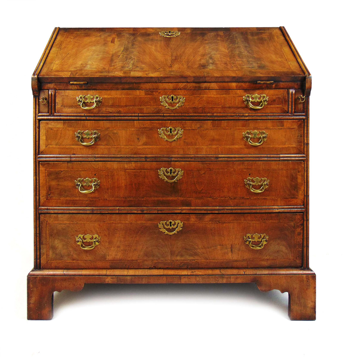 An early 18th century style walnut bureau,