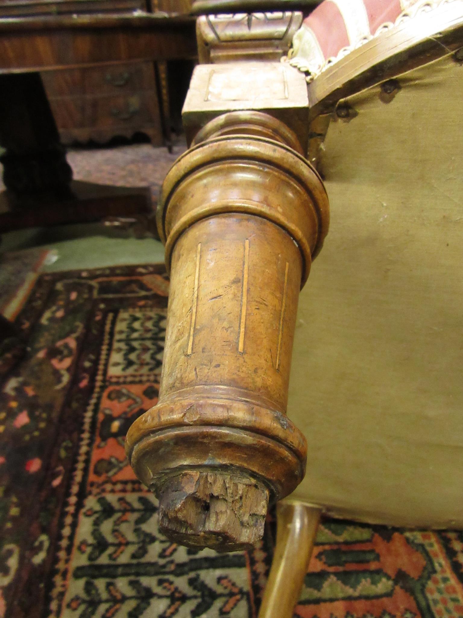 An Edwardian walnut, amboyna, boxwood strung and marquetry settee, - Image 9 of 9