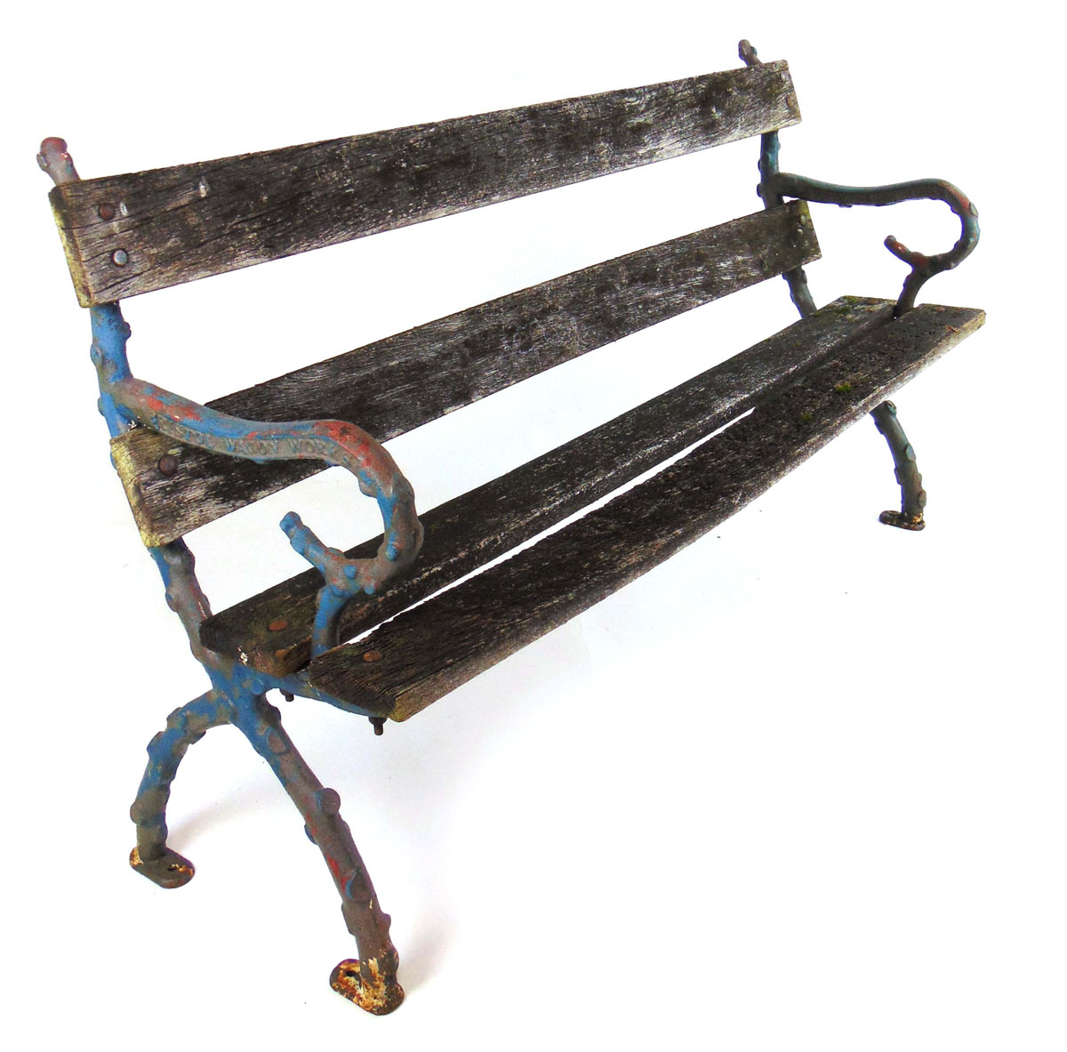 A late 19th century garden bench with naturalistic cast iron ends stamped 'Bristol Wagon Works', h. - Image 3 of 3