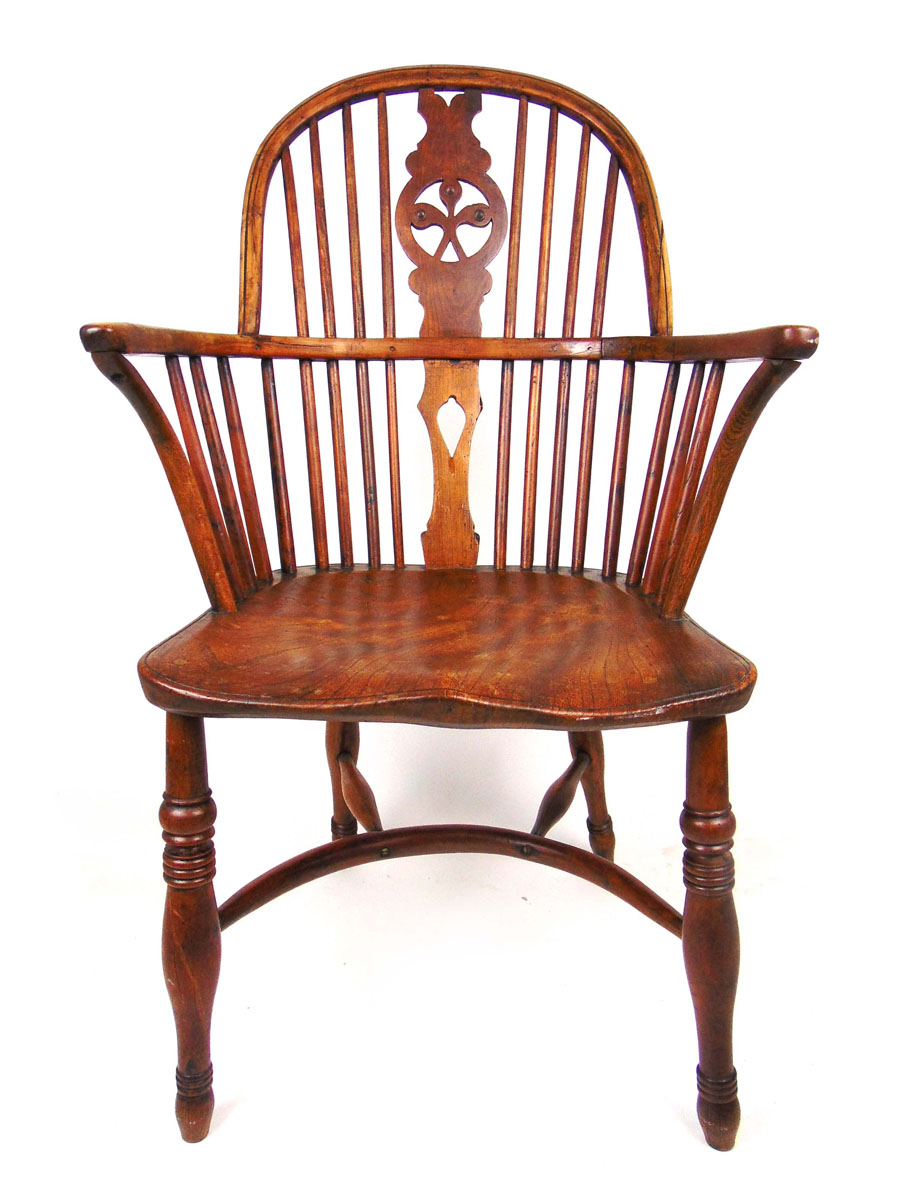 An early 19th century and later yew, elm and beech Windsor chair,