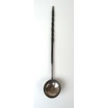 A white metal toddy ladle having a whalebone handle and an inset 1762 quarter guinea coin, l.