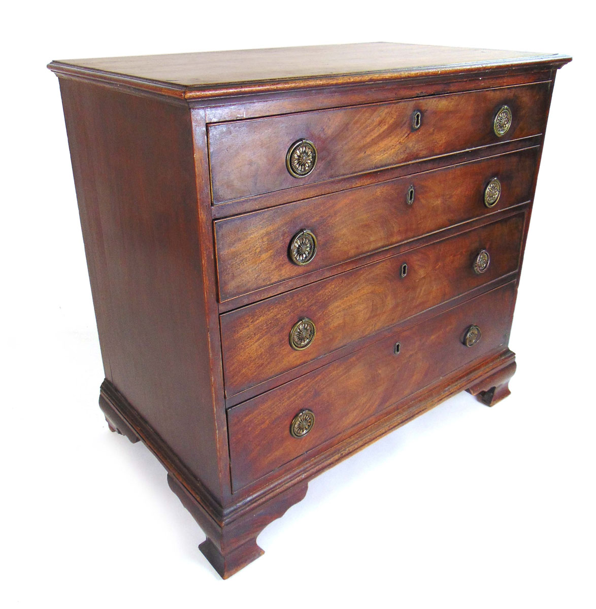 A George III mahogany dressing chest of four long drawers on ogee bracket feet, - Image 4 of 5