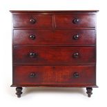 A 19th century mahogany chest of two short over three long drawers with turnded knobs and feet, h.