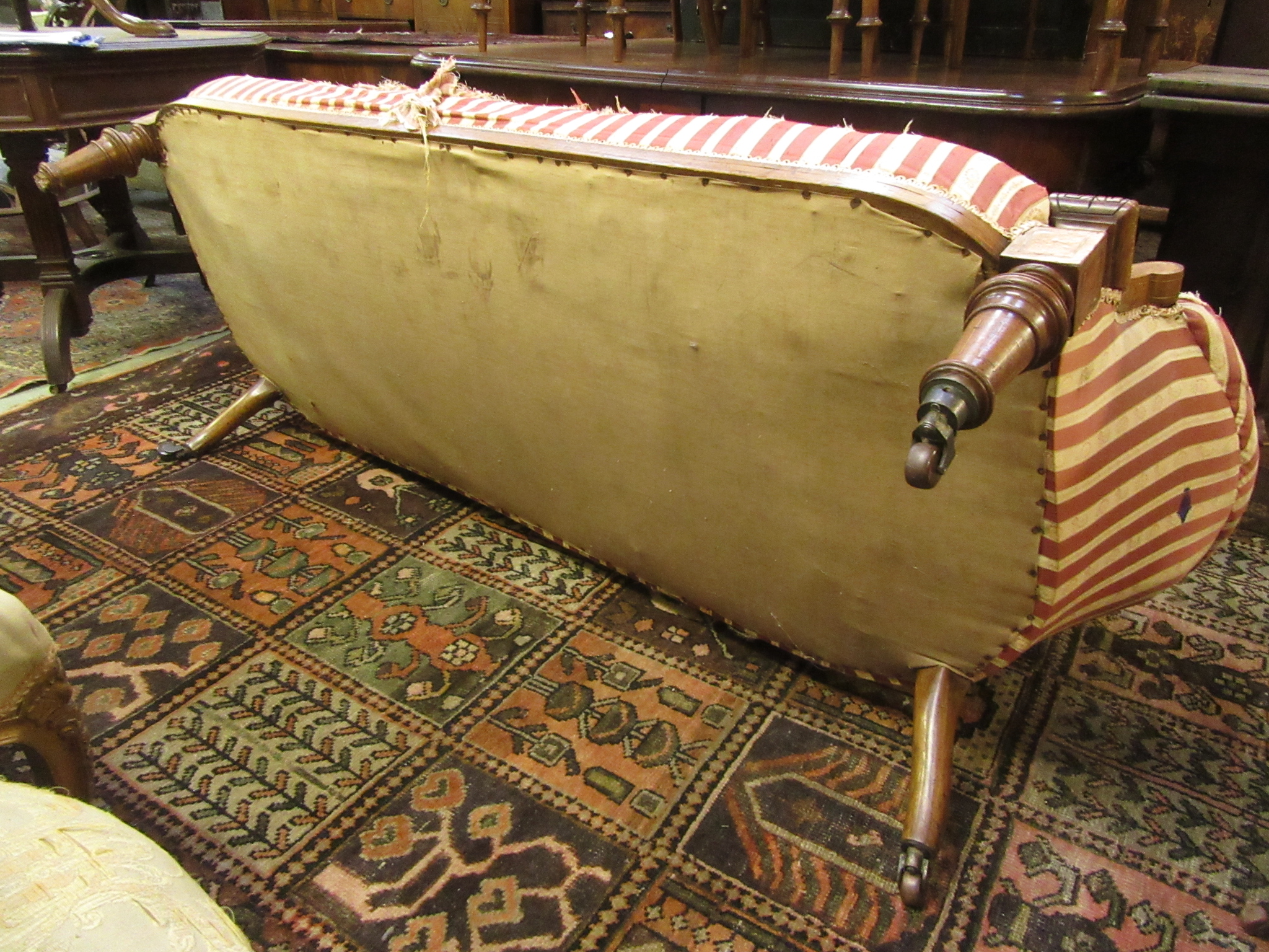 An Edwardian walnut, amboyna, boxwood strung and marquetry settee, - Image 8 of 9