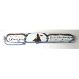 A large milk glass rolling pin having hand painted nautical motif and the text 'Jane Pound a