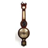 A 19th century mahogany and boxwood strung banjo barometer, with silvered dry/damp dial,