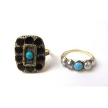 A Georgian and later yellow metal, garnet and turquoise ring together with a Victorian yellow metal,