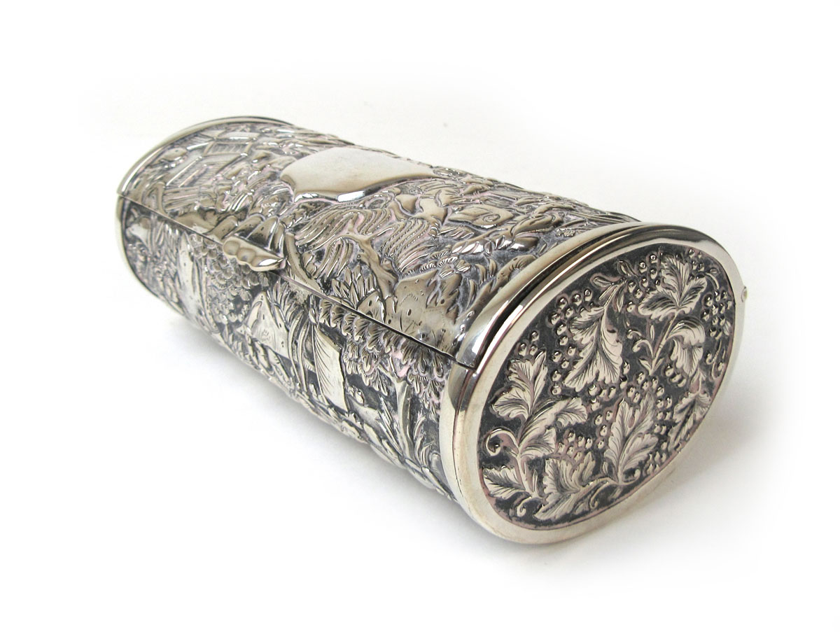 A Chinese export white metal container of cylindrical form, - Image 5 of 5