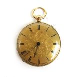 A 19th century yellow metal fob watch, the dial signed 'Stiffel & Cl Geneve'. Marked '18'k'.