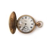 A 9ct gold Waltham full hunter pocket watch, the dial having Roman numerals. Approx weight 92.
