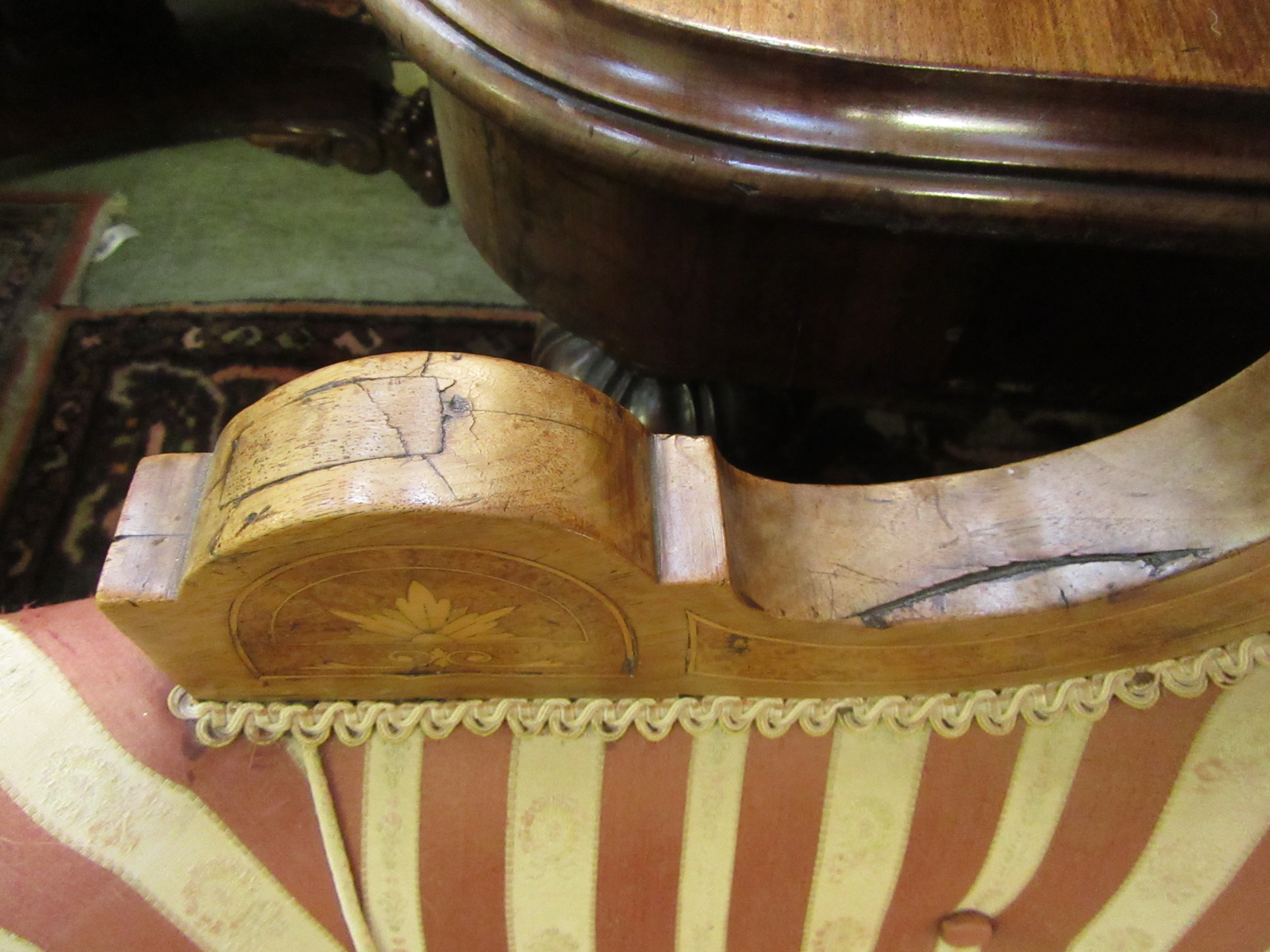 An Edwardian walnut, amboyna, boxwood strung and marquetry settee, - Image 6 of 9