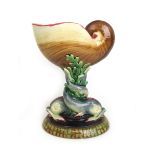 A 19th century Minton majolica nautilus vase,