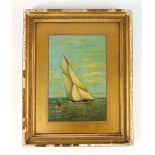 19th century British school, a sloop in full sail, unsigned, oil on canvas,