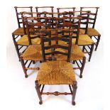 A harlequin set of ten 18th century ash chairs,