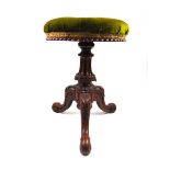 A late Victorian walnut adjustable stool,