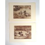 After Francisco Goya, scenes of bullfighting, unframed lithographs,
