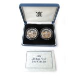 A 1989 silver proof two pound coin set comprising of the Bill of Rights and the Claim of Rights