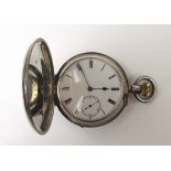 A Victorian silver full hunter pocket watch, the dial with seconds sub-dial and Roman numerals,